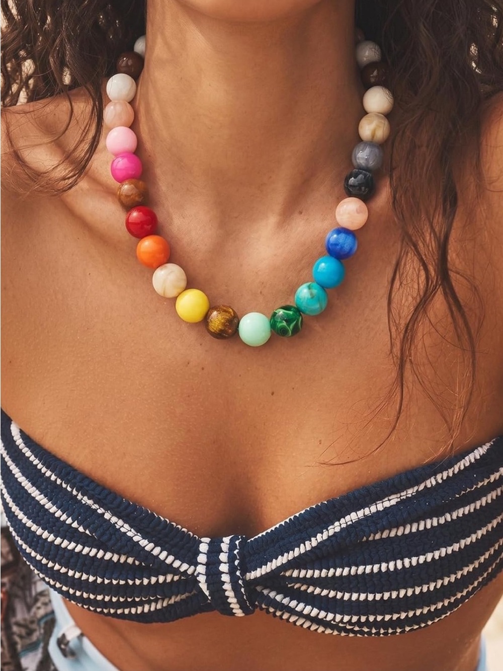 Multicolor Dopamine Marbled Beaded Statement Necklace